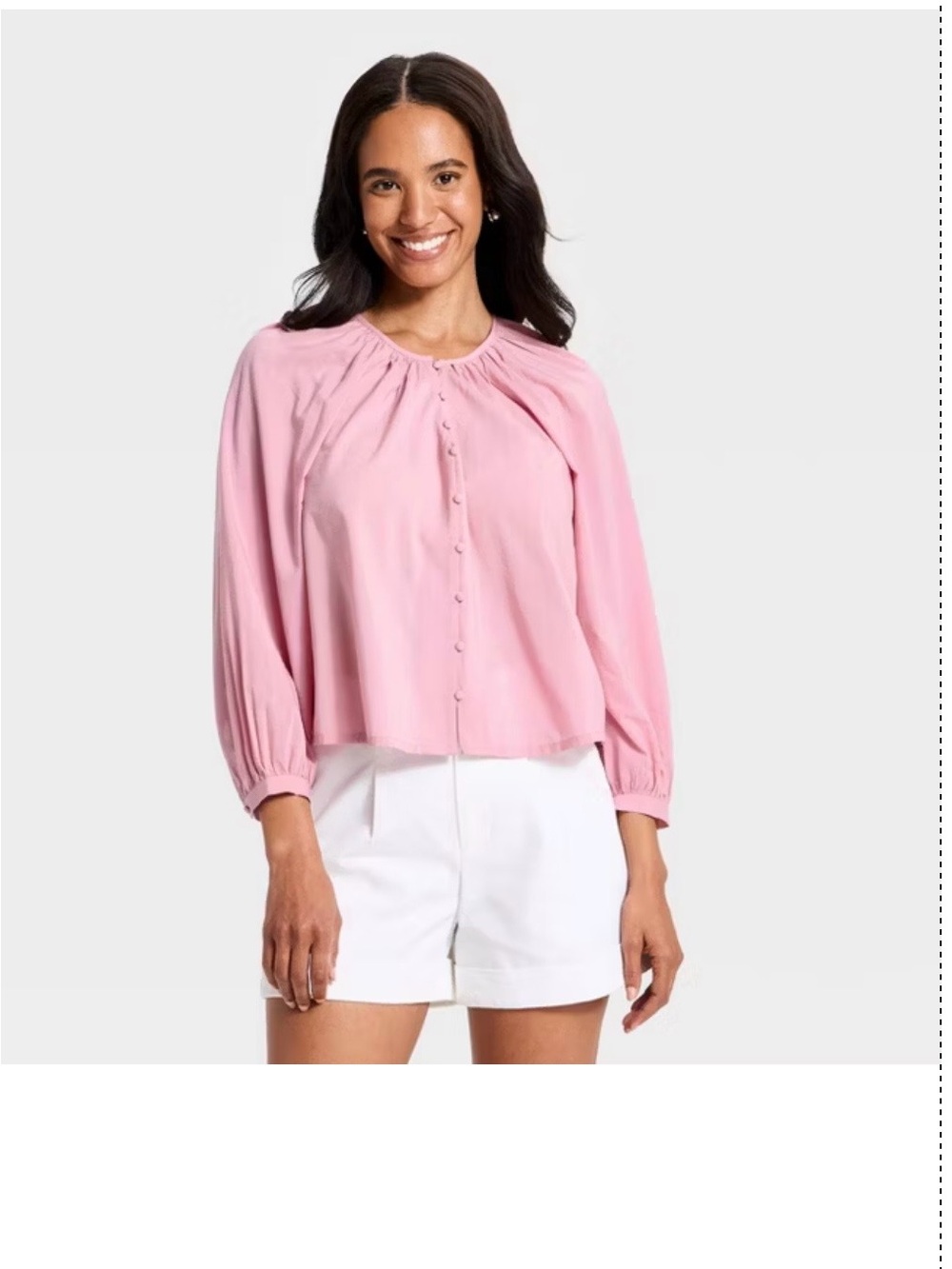 Pink Button Down Cropped Blouse - Picture 3 of 6